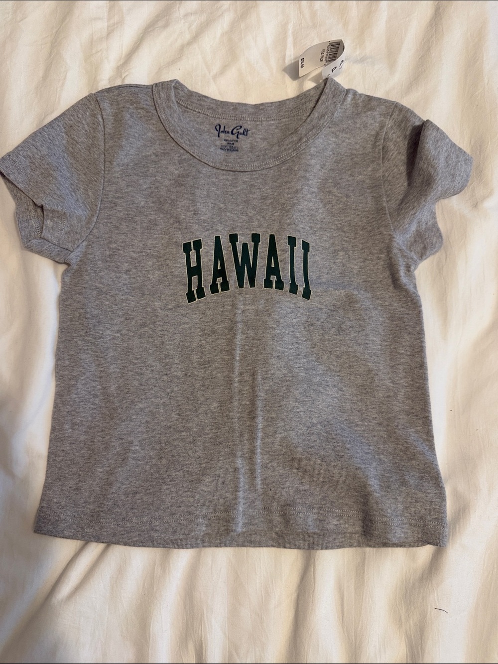 Brandy Melville Gray Tee with Green Hawaii Print OS NWT